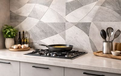 Modern 30x60 Kitchen Wall Tiles Grey White Matte Stone Design with Abstract Curves